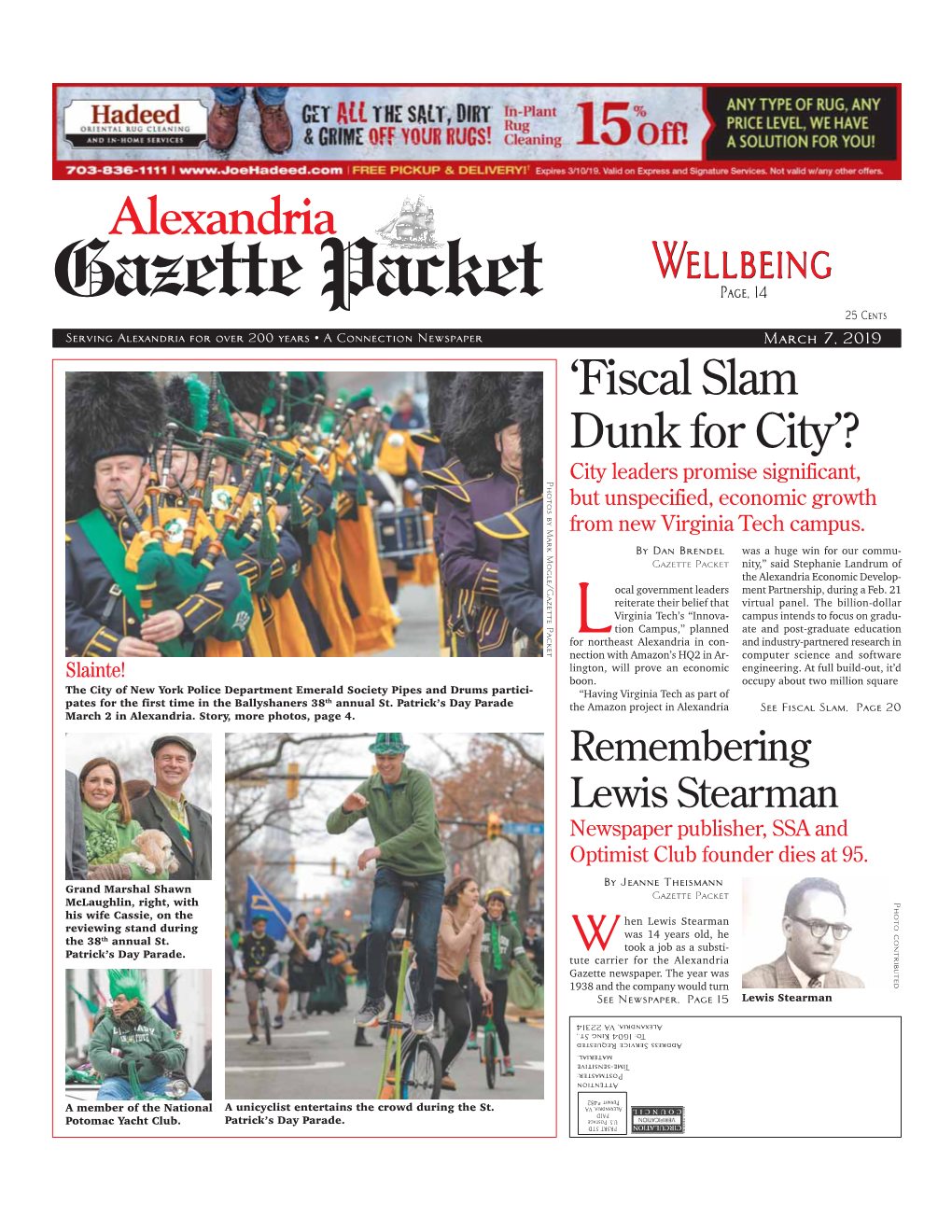 Alexandria Wellbeing Gazette Packet Page, 14 25 Cents Serving Alexandria for Over 200 Years • a Connection Newspaper March 7, 2019 ‘Fiscal Slam Dunk for City’?