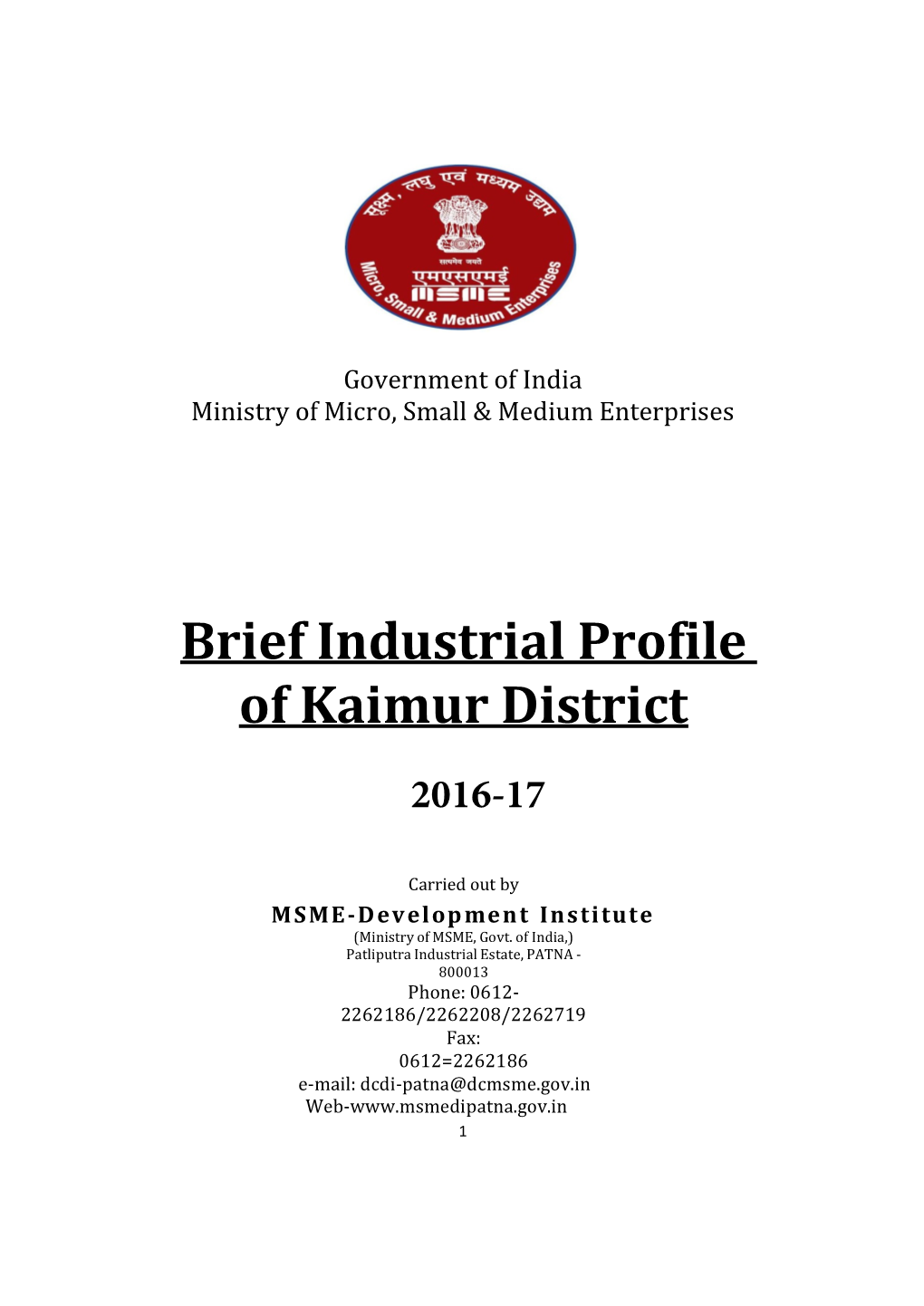 Brief Industrial Profile of Kaimur District