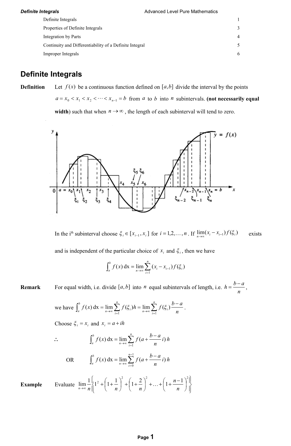 The Definite Integrals