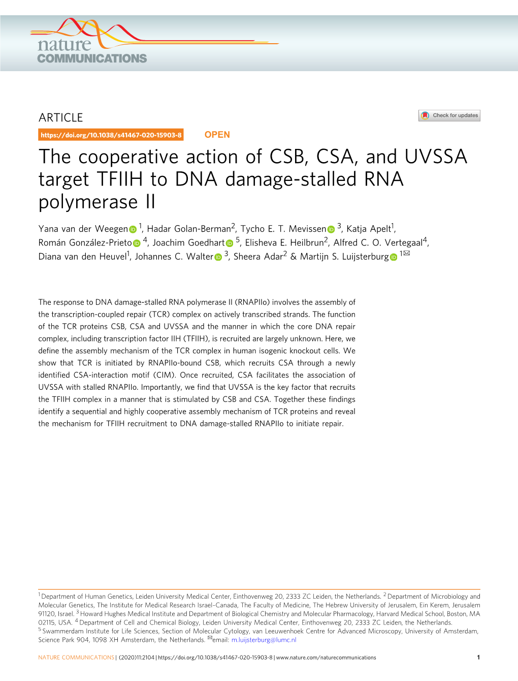 The Cooperative Action of CSB, CSA, and UVSSA Target TFIIH to DNA Damage-Stalled RNA Polymerase II