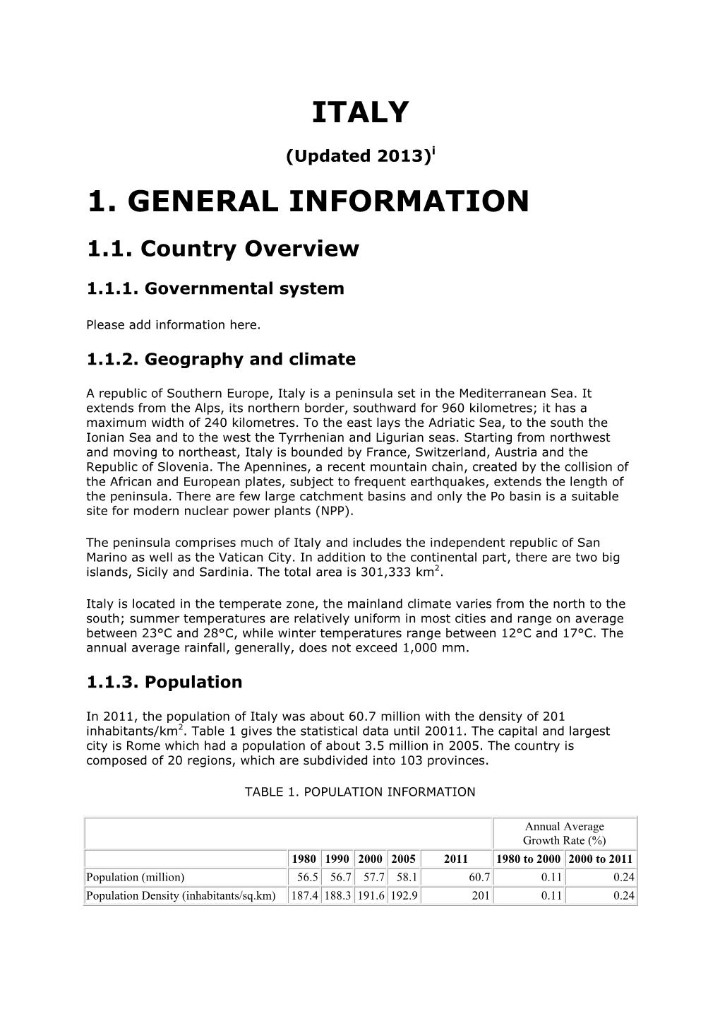 Italy 1. General Information