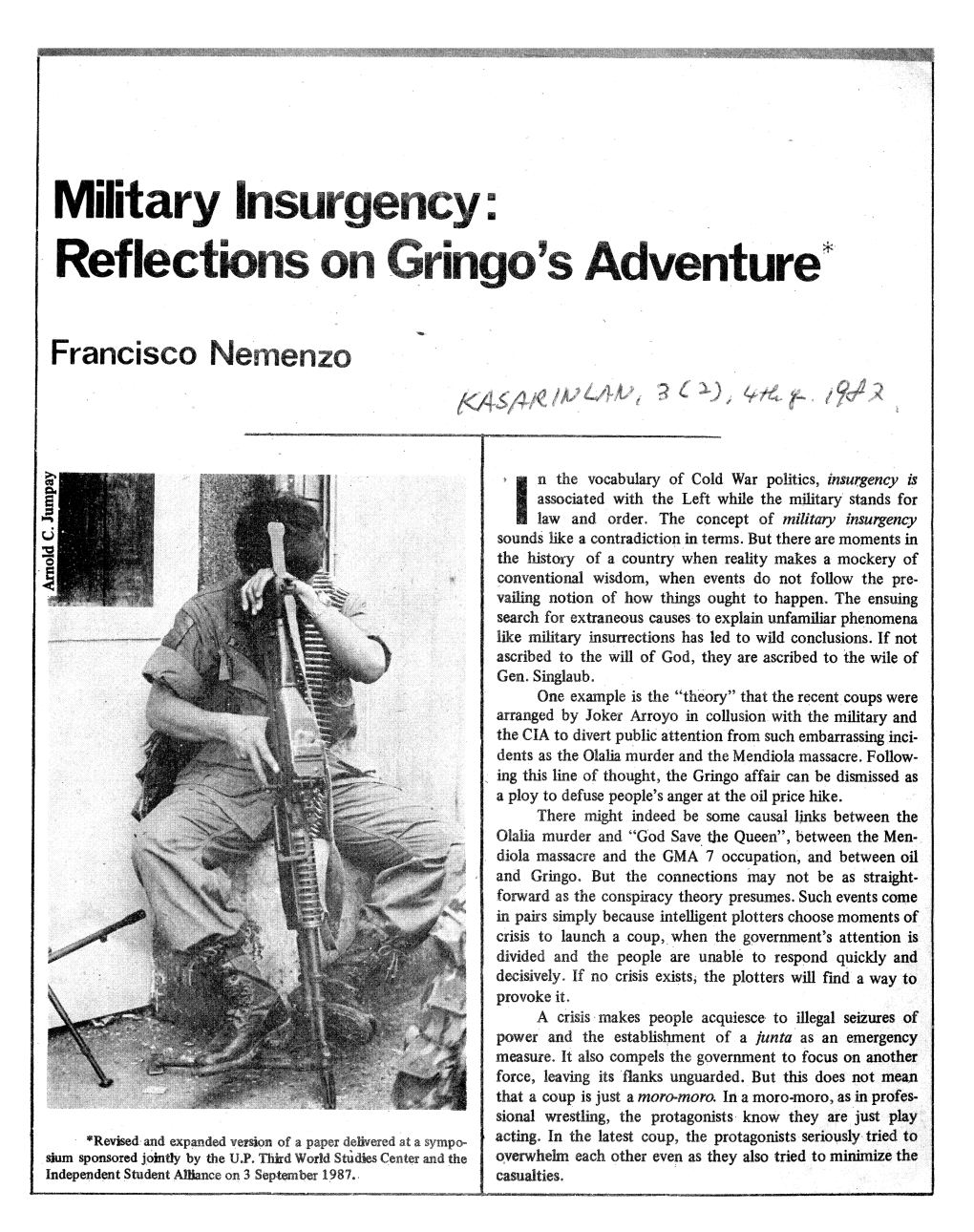 Nemenzo, Francisco. Military Insurgency