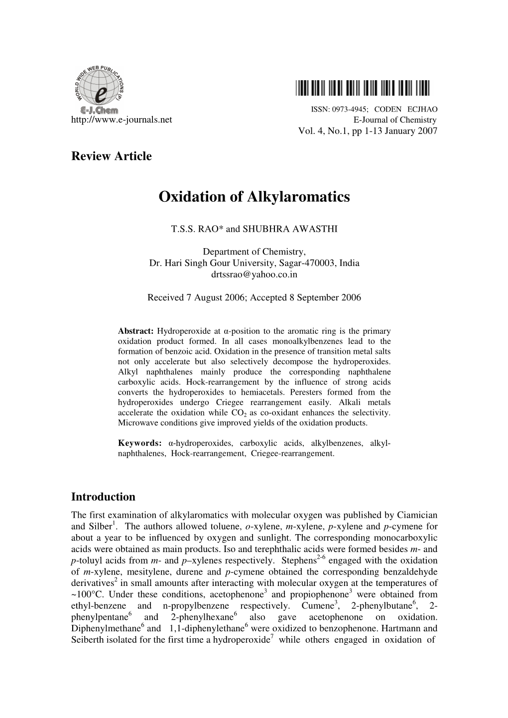 Oxidation of Alkylaromatics