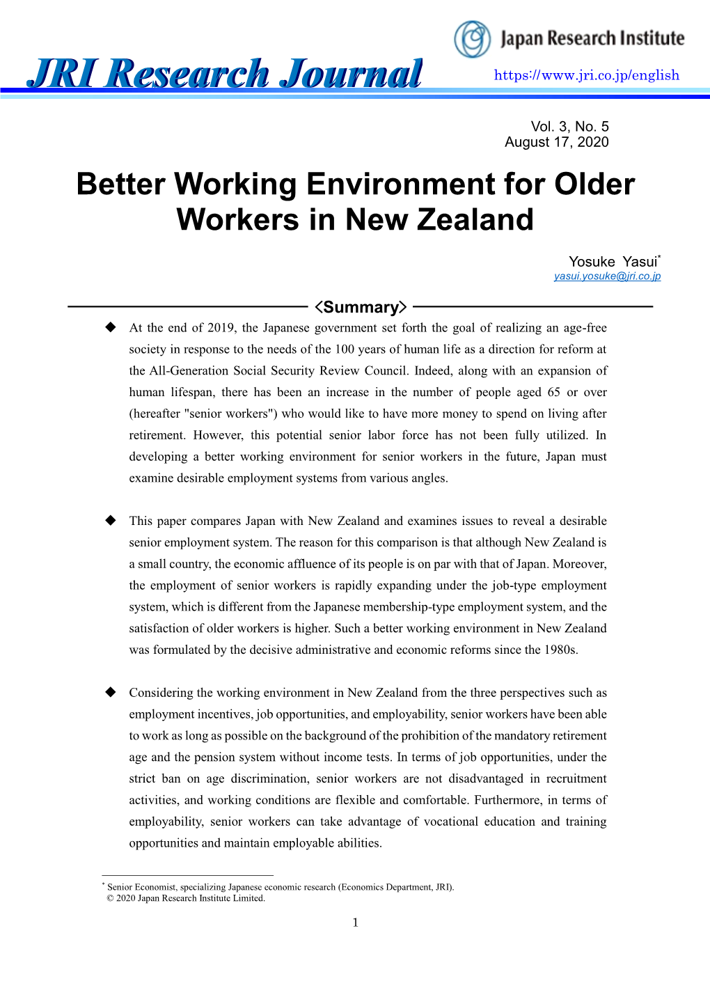 Better Working Environment for Older Workers in New Zealand