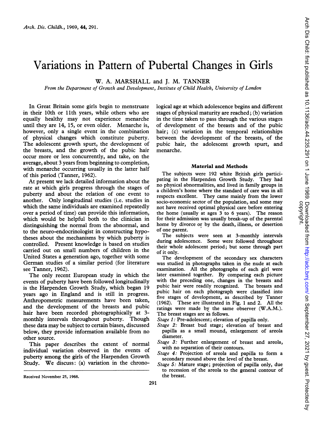 Variations in Pattern of Pubertal Changes in Girls W