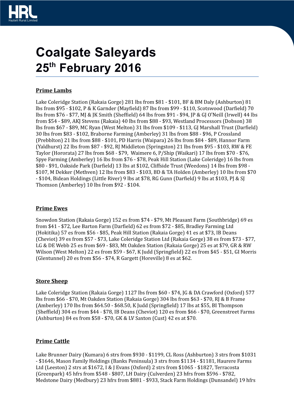 Coalgate Saleyards 25Th February 2016