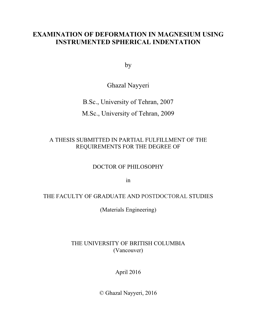 Examination of Deformation in Magnesium Using Instrumented Spherical Indentation