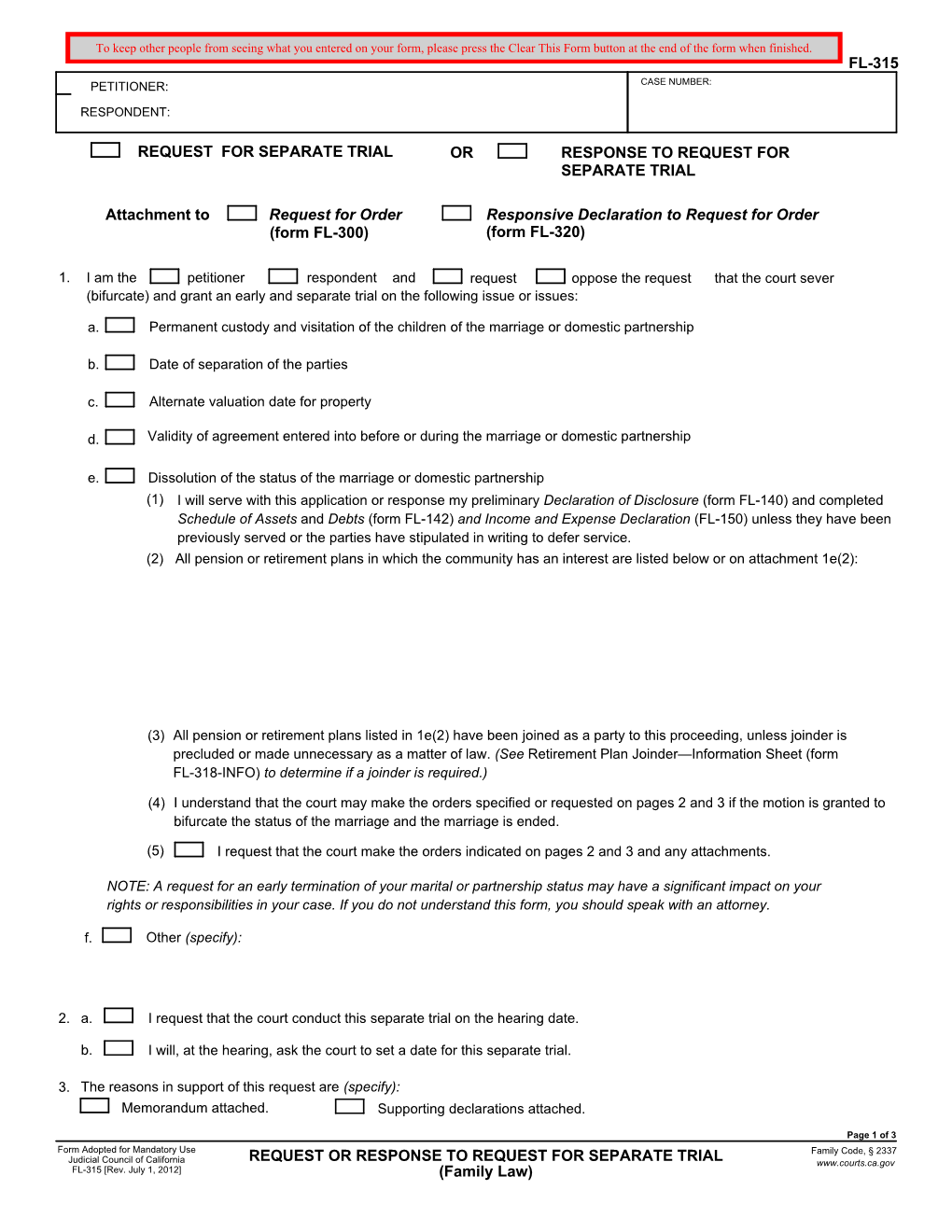 Fl-315 Petitioner: Case Number