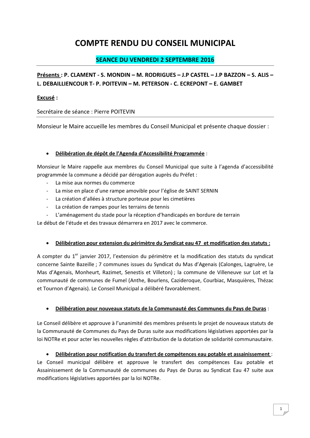 Compte Rendu Du Conseil Municipal