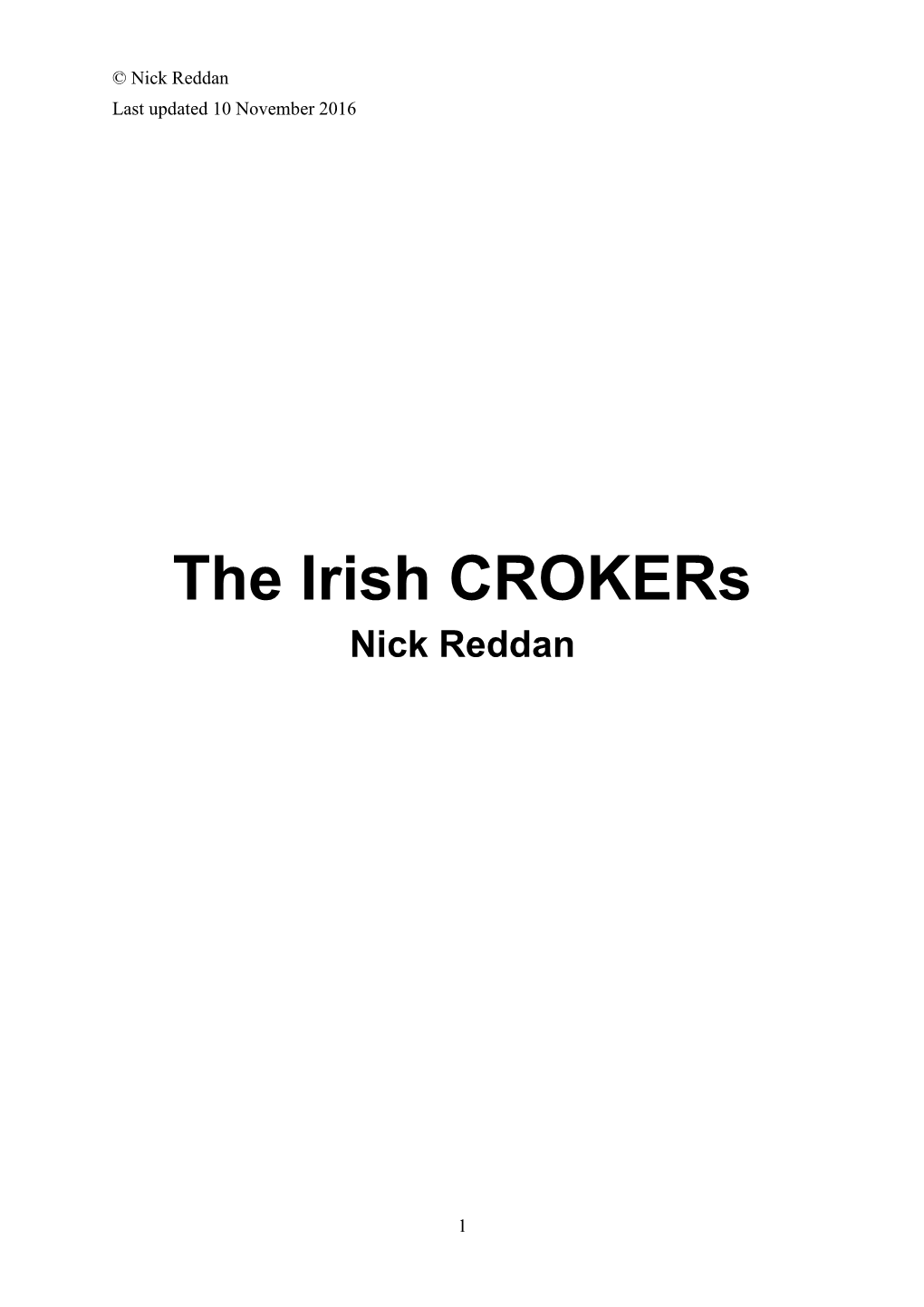 The Irish Crokers Nick Reddan