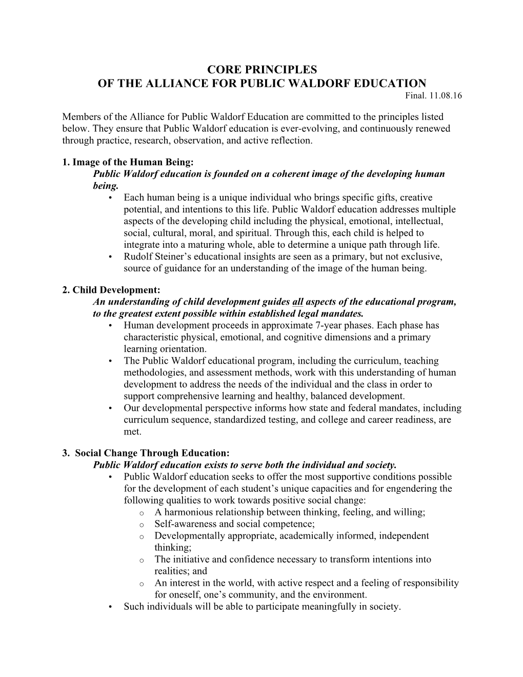 Core Principles of Public Waldorf Education