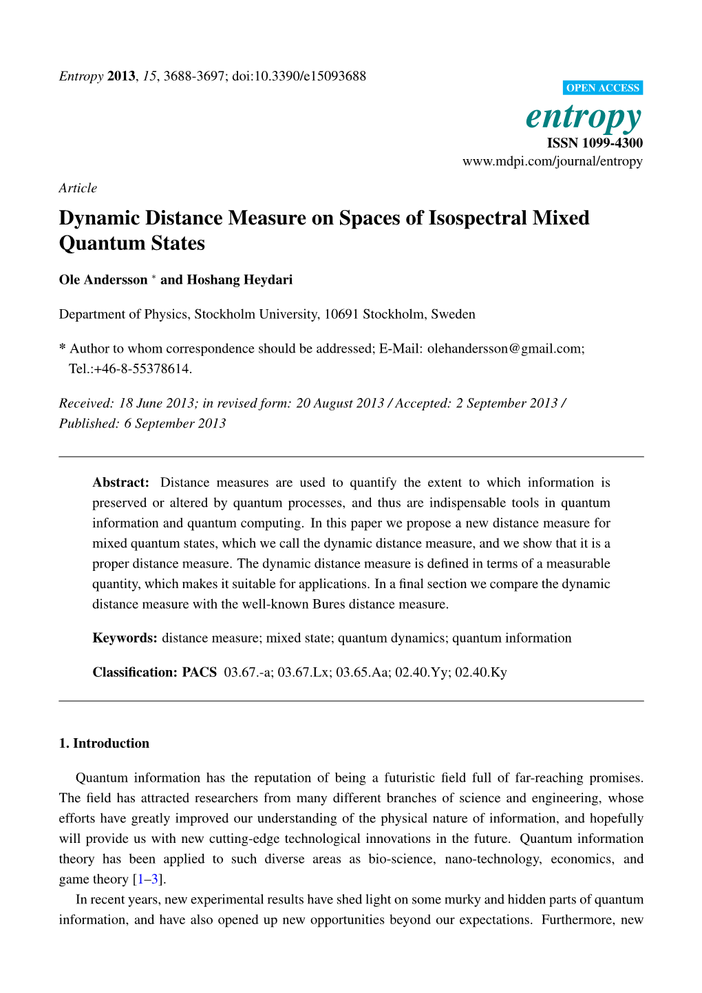 Dynamic Distance Measure on Spaces of Isospectral Mixed Quantum States