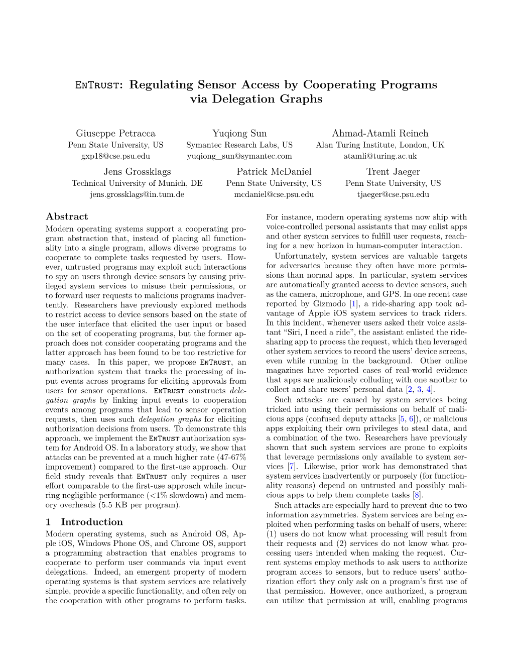 Entrust: Regulating Sensor Access by Cooperating Programs Via Delegation Graphs