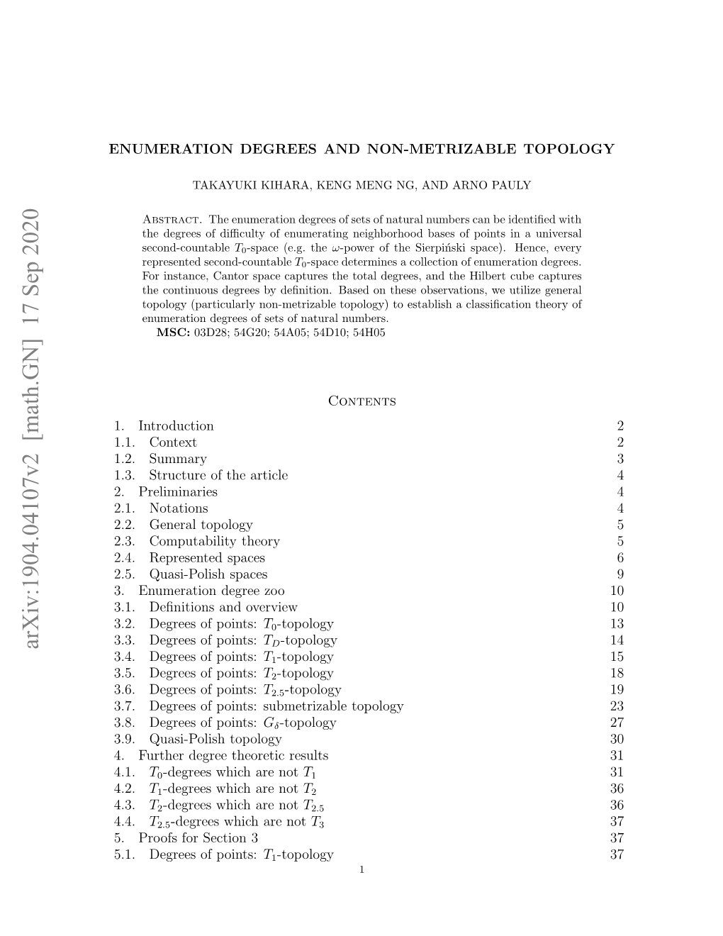 Enumeration Degrees and Non-Metrizable Topology 3