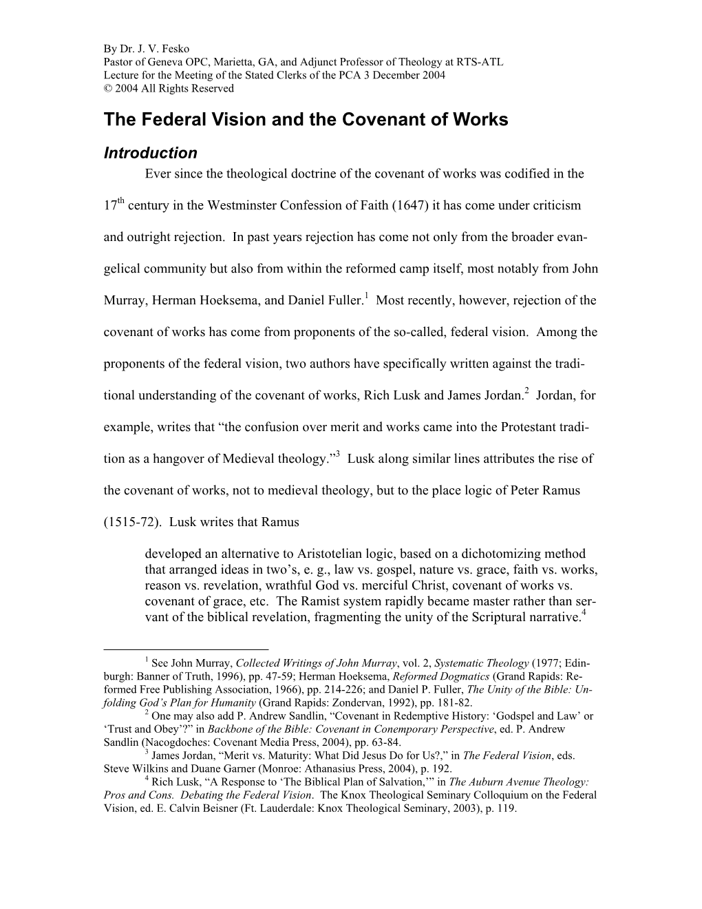 The Federal Vision and the Covenant of Works