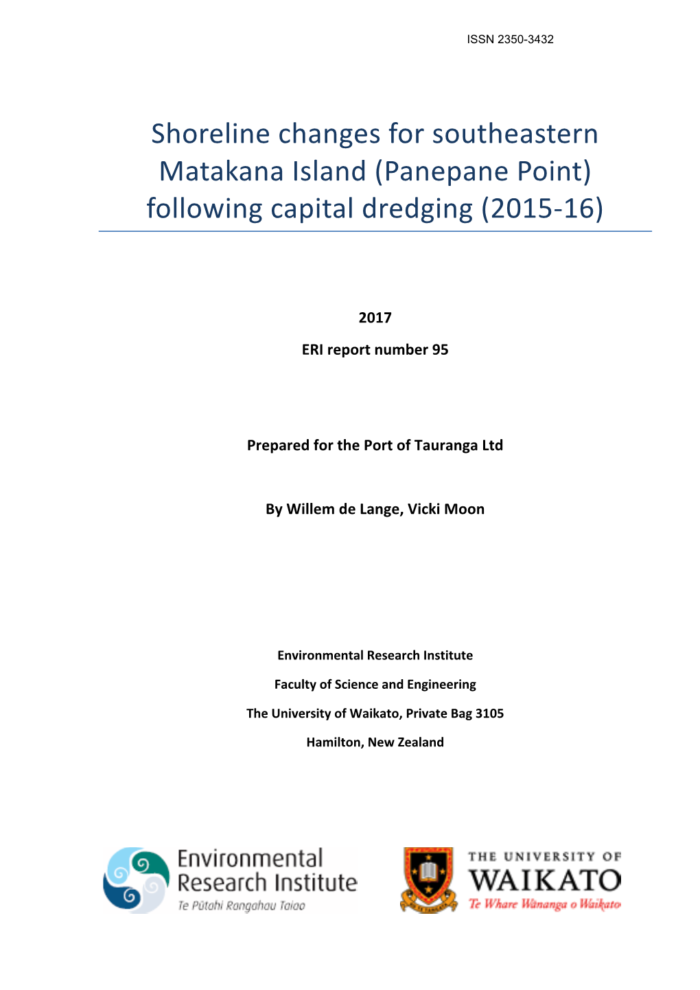 Shoreline Changes for Southeastern Matakana Island (Panepane Point) Following Capital Dredging (2015-16)