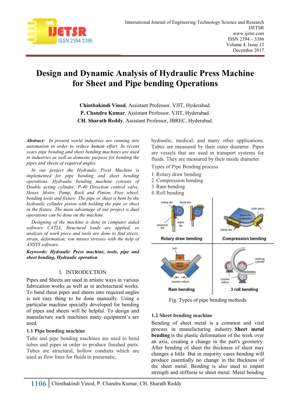 Design and Dynamic Analysis of Hydraulic Press Machine for Sheet and Pipe Bending Operations