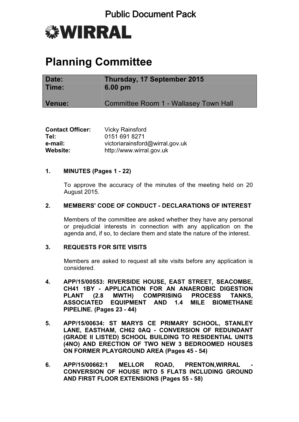 (Public Pack)Agenda Document for Planning Committee, 17/09/2015