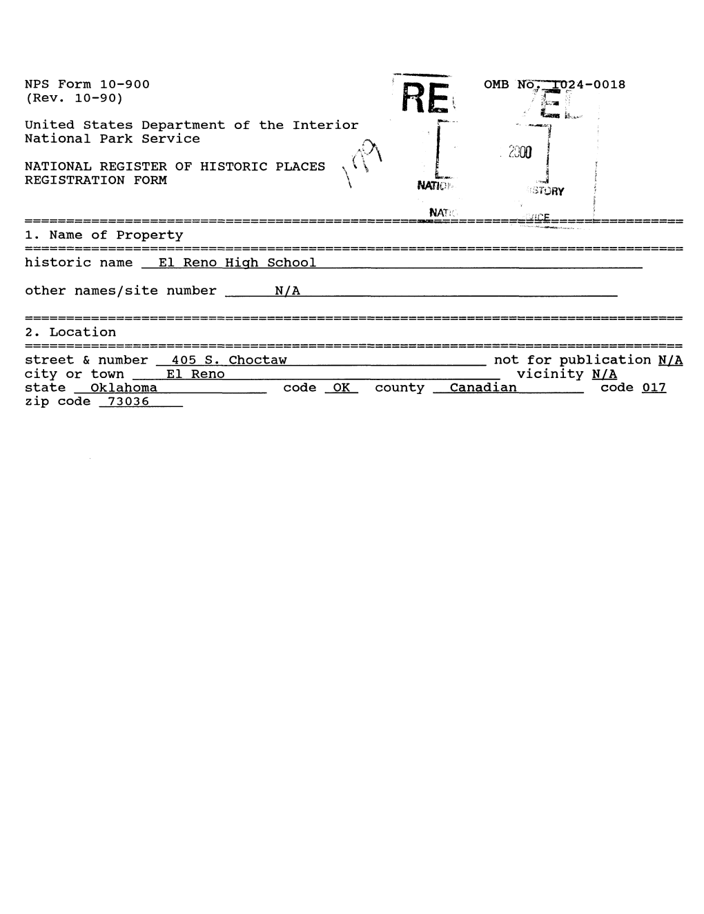 United States Department of the Interior National Park Service NATIONAL REGISTER of HISTORIC PLACES REGISTRATION FORM