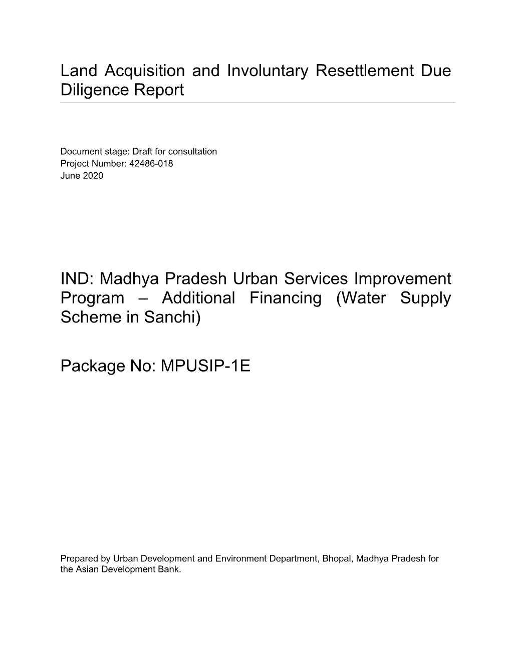 Land Acquisition and Involuntary Resettlement Due Diligence Report