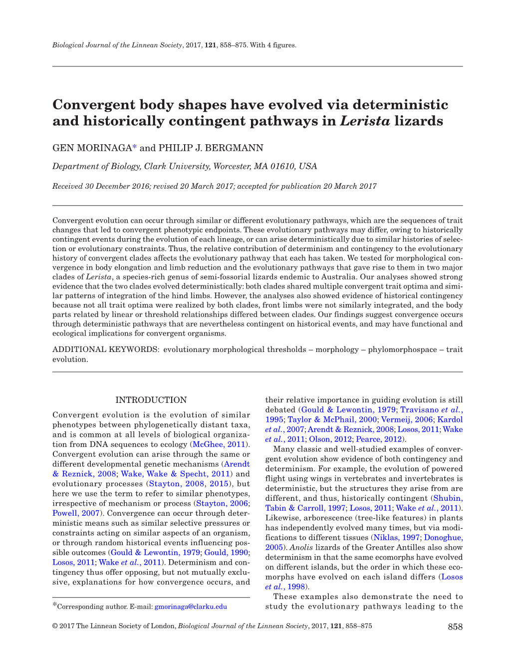 Convergent Body Shapes Have Evolved Via Deterministic and Historically Contingent Pathways in Lerista Lizards