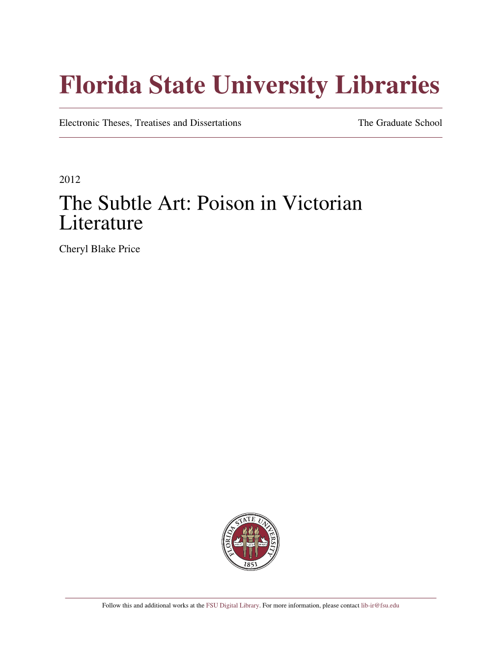 The Subtle Art: Poison in Victorian Literature Cheryl Blake Price