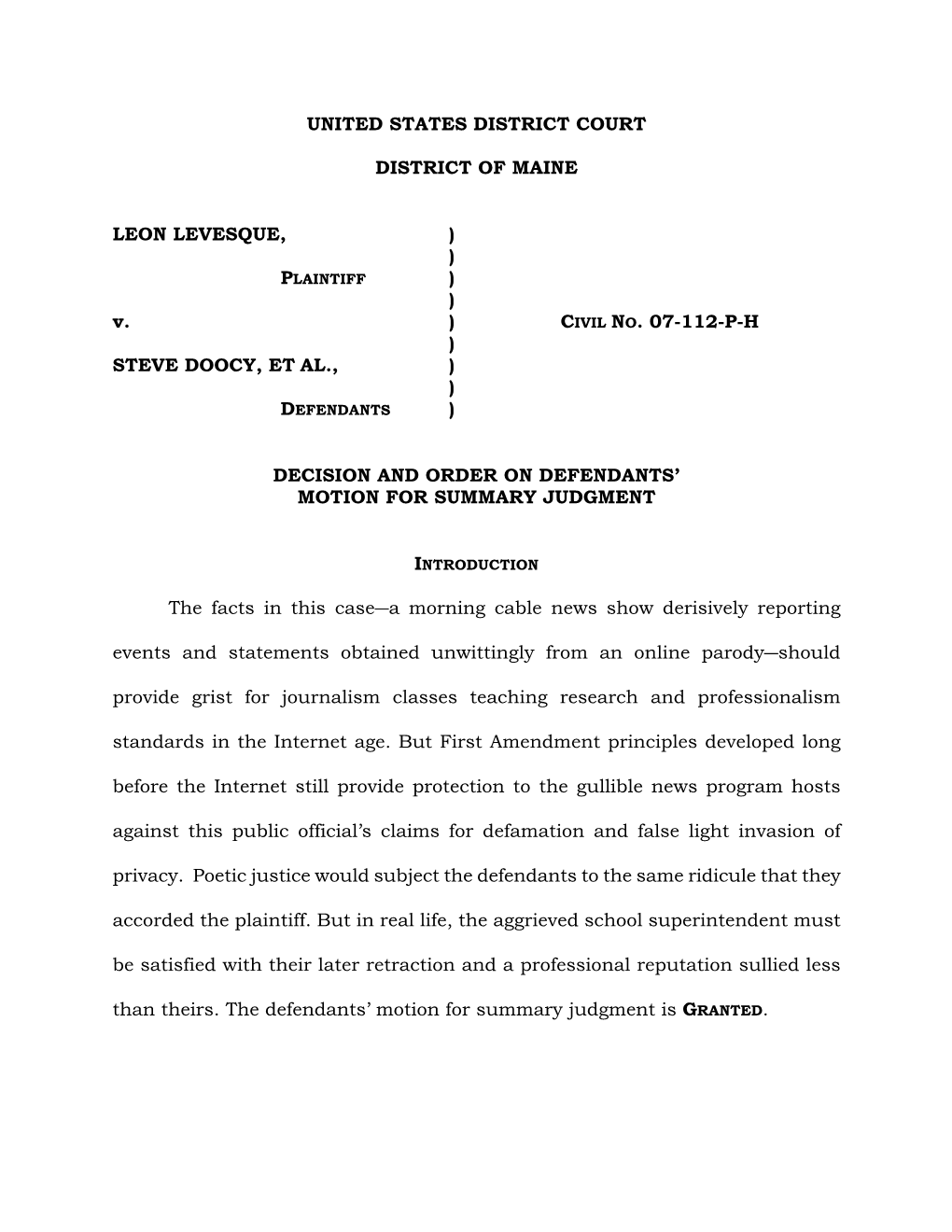 United States District Court District of Maine Leon