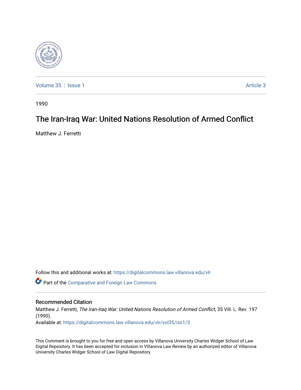 The Iran-Iraq War: United Nations Resolution of Armed Conflict