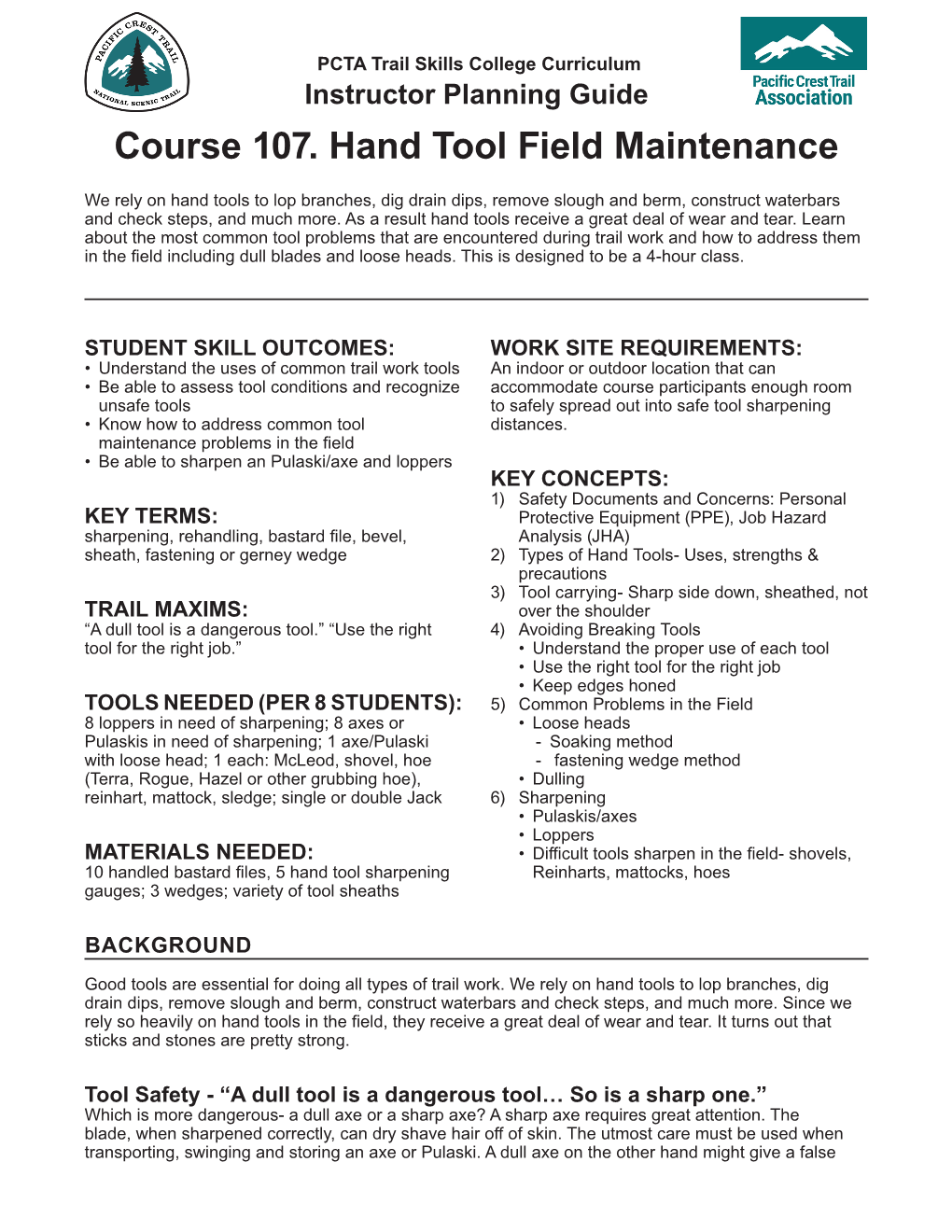 Course 107. Hand Tool Field Maintenance