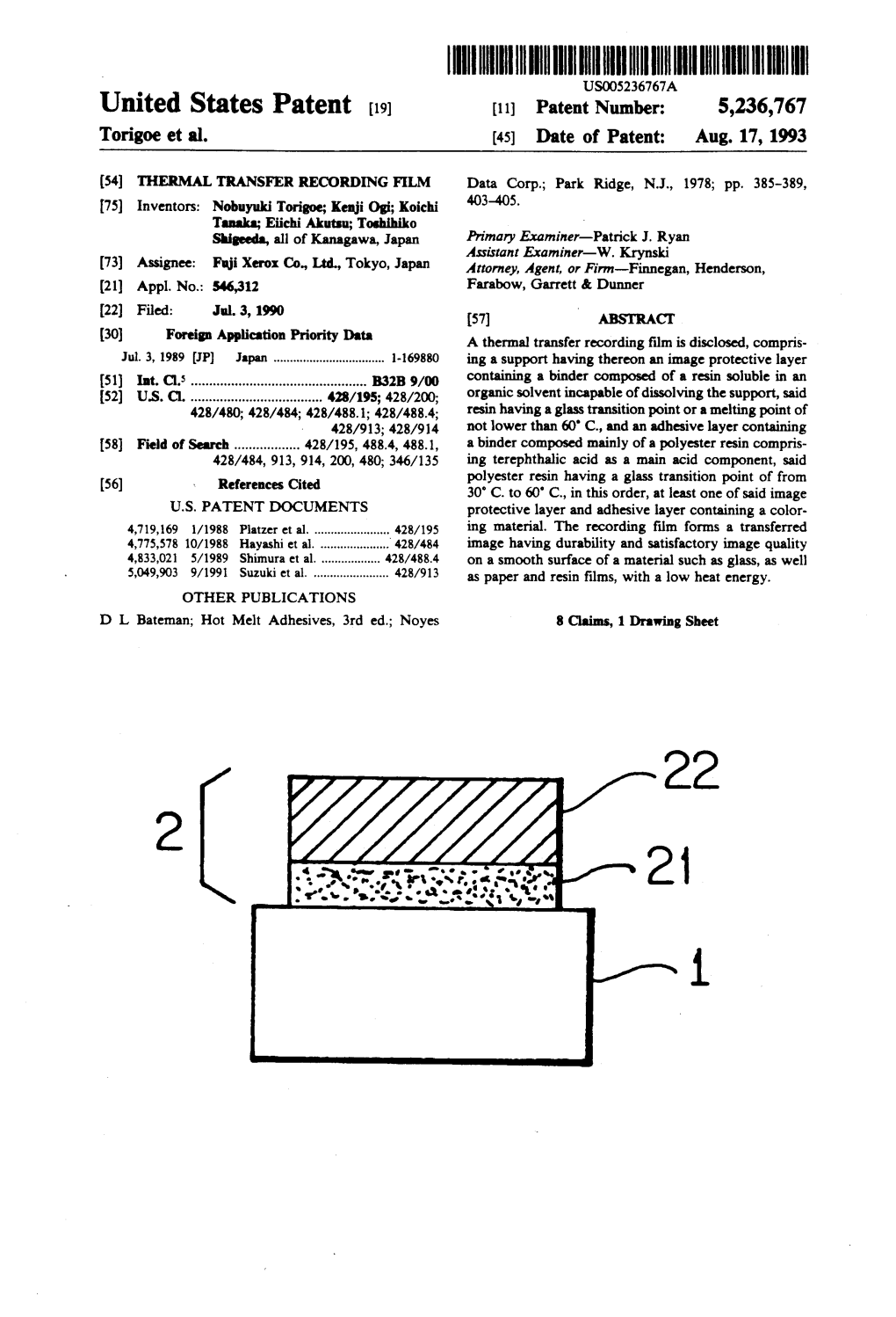 United States Patent (19) (11) Patent Number: 5,236,767 Torigoe Et Al