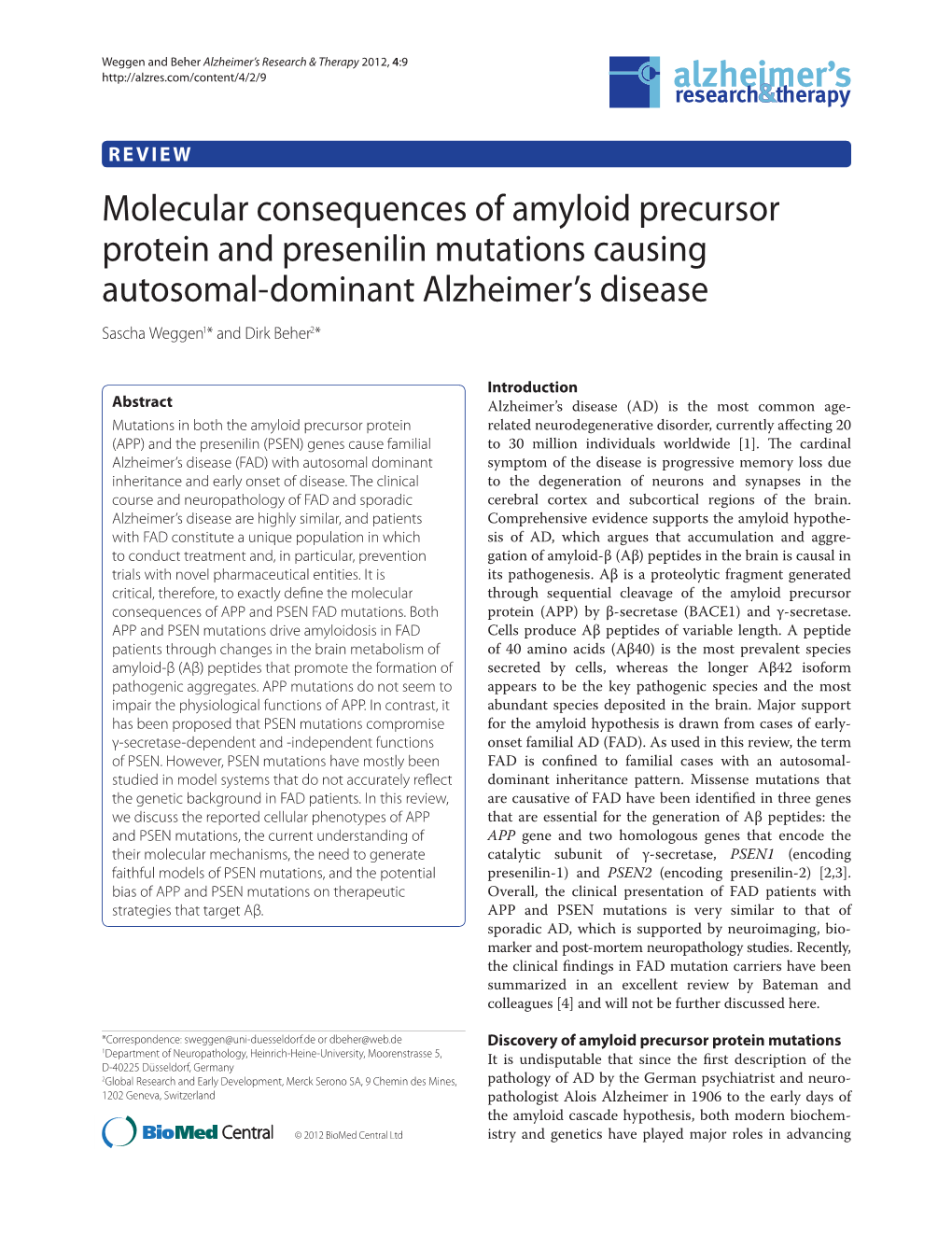 Molecular Consequences of Amyloid Precursor Protein and Presenilin Mutations Causing Autosomal-Dominant Alzheimer’S Disease