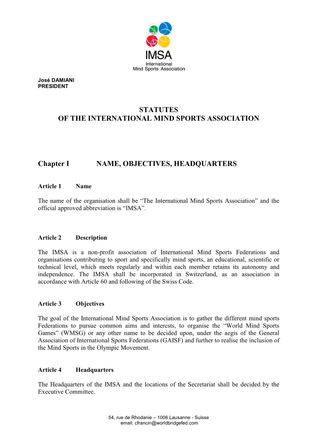 Statutes of the International Mind Sports Association