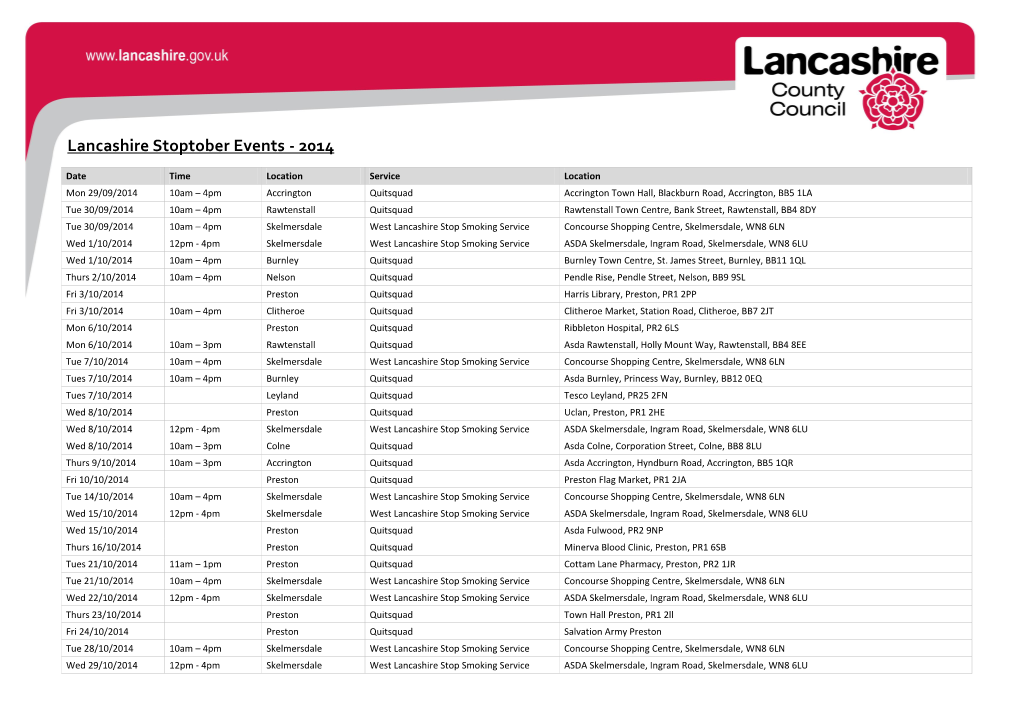 Lancashire Stoptober Events - 2014