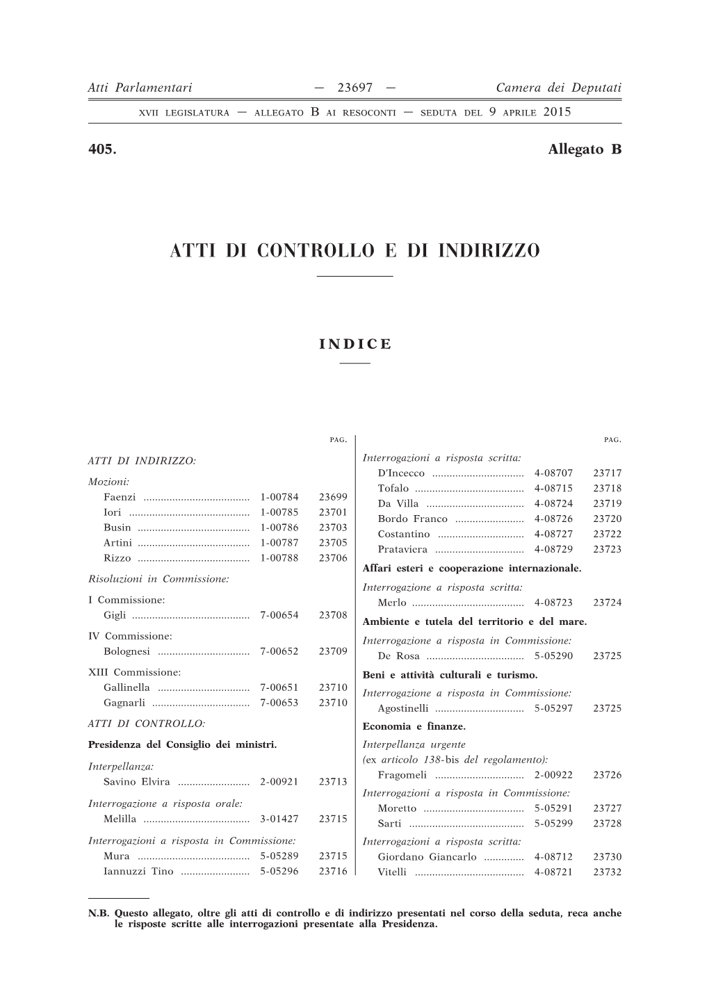 Atti Parlamentari — 23697 — Camera Dei Deputati