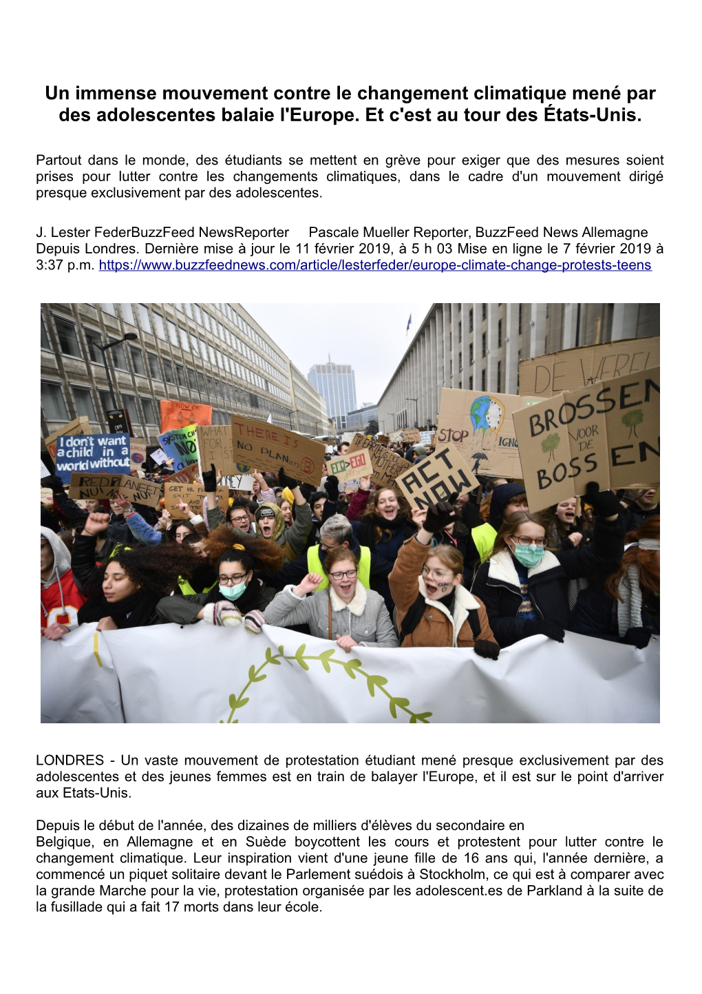 Un Immense Mouvement Contre Le Changement Climatique Mené Par Des Adolescentes Balaie L'europe