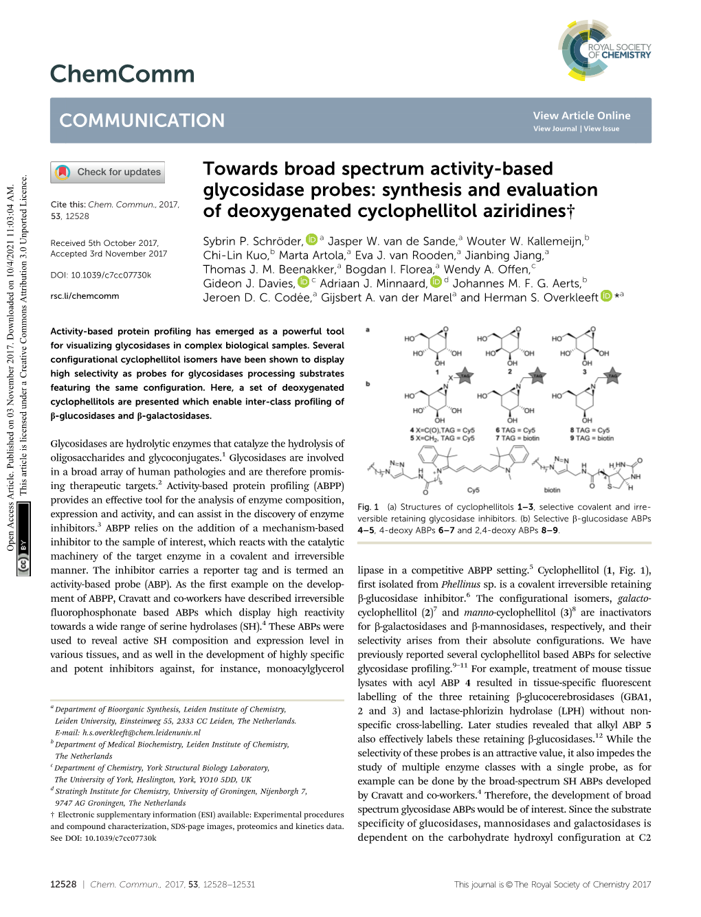 Towards Broad Spectrum Activity-Based Glycosidase Probes: Synthesis and Evaluation Cite This: Chem