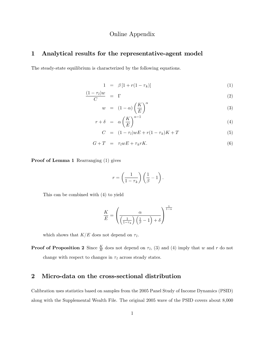 Online Appendix 1 Analytical Results for the Representative-Agent Model 2 Micro-Data on the Cross-Sectional Distribution