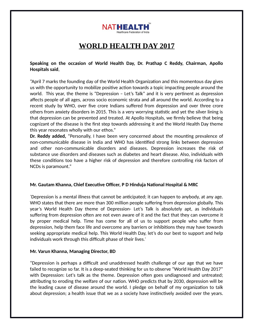 World Health Day 2017