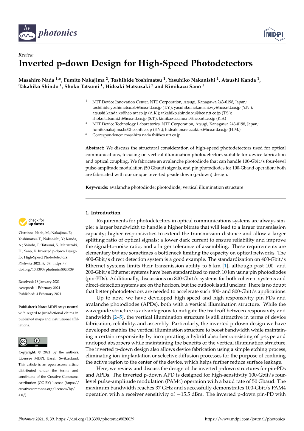 Inverted P-Down Design for High-Speed Photodetectors