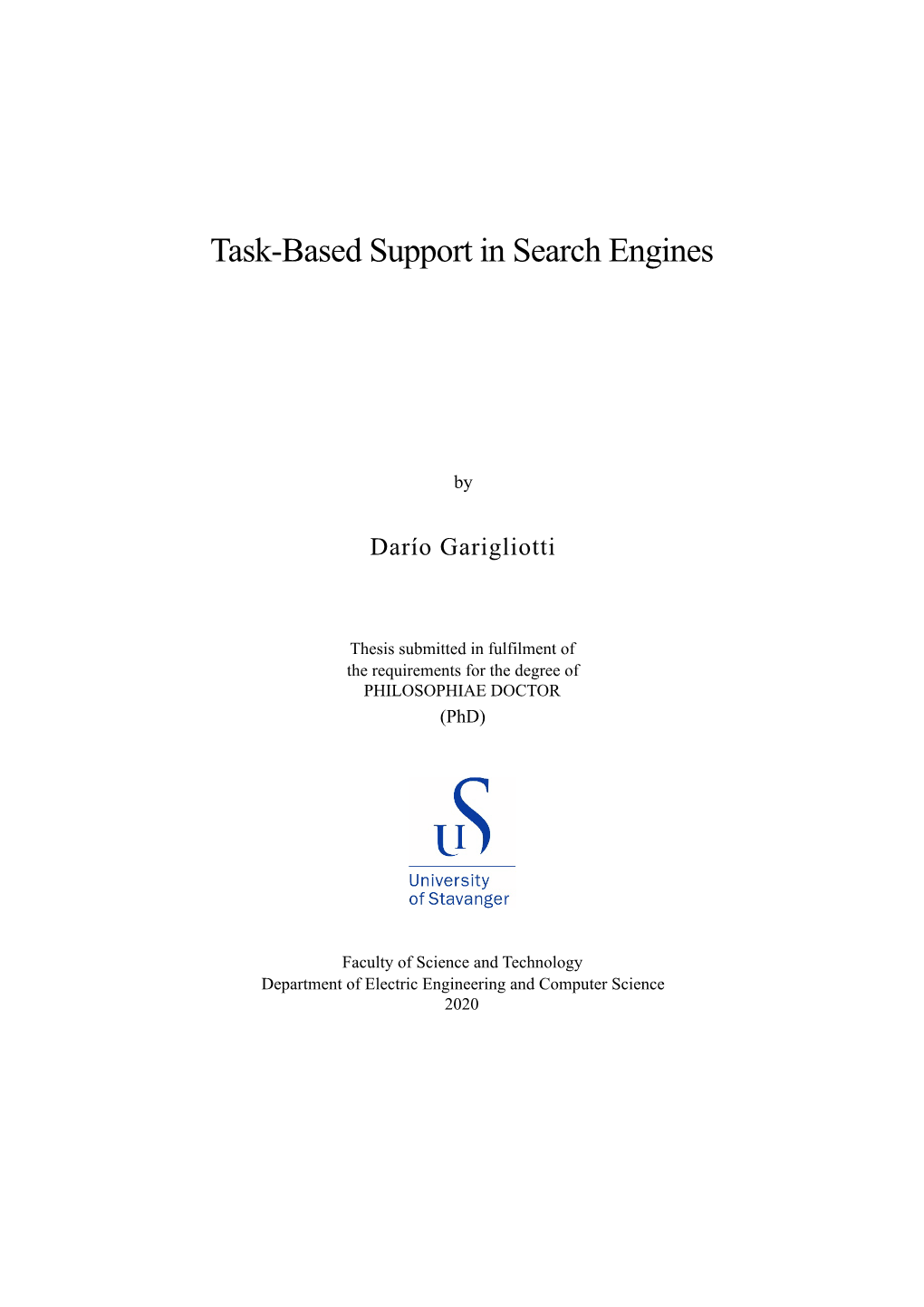 Task-Based Supportin Search Engines