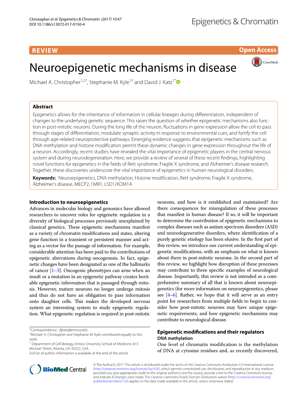 Neuroepigenetic Mechanisms in Disease Michael A