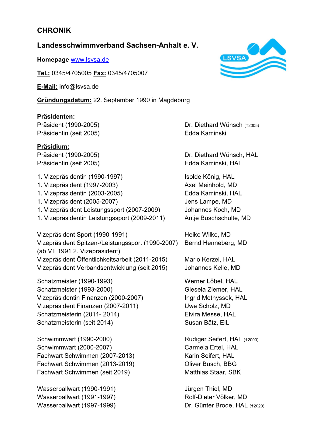 CHRONIK Landesschwimmverband Sachsen-Anhalt E. V