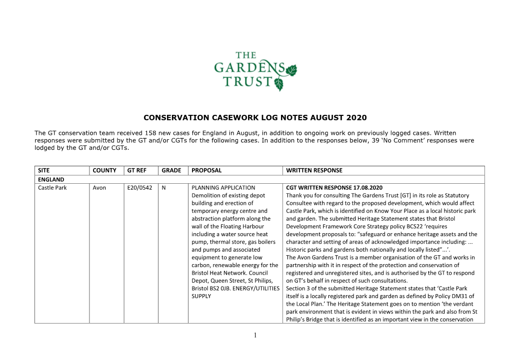 1 Conservation Casework Log Notes August 2020