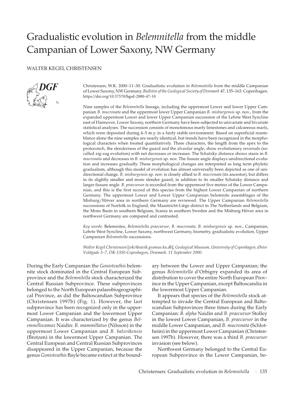 Gradualistic Evolution in Belemnitella from the Middle Campanian of Lower Saxony, NW Germany