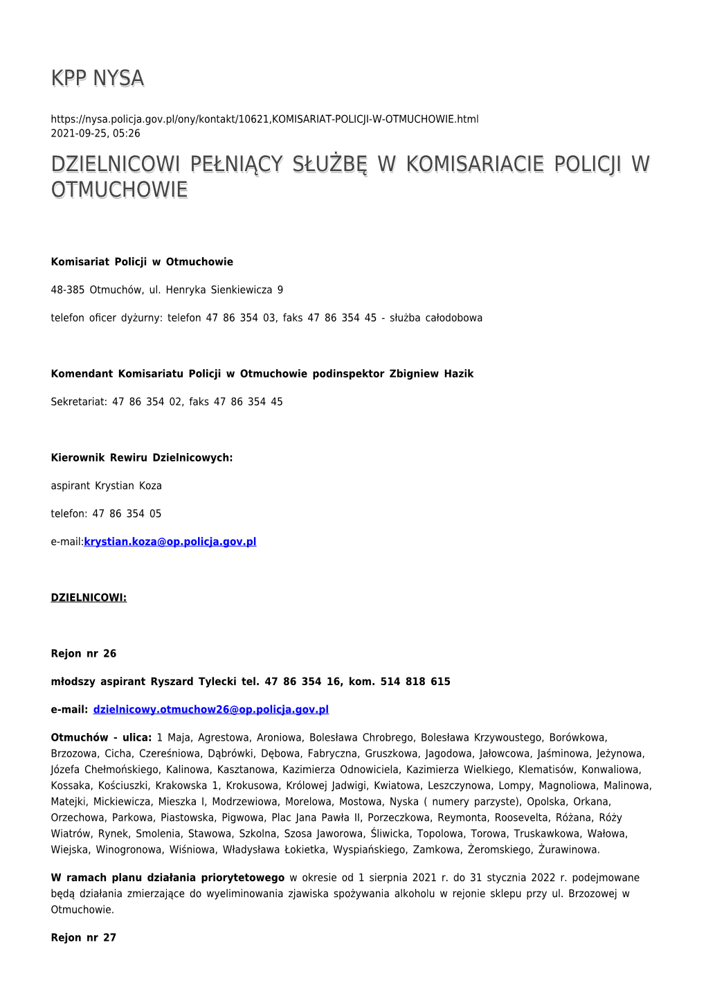 Dzielnicowi Pełniący Służbę W Komisariacie Policji W Otmuchowie