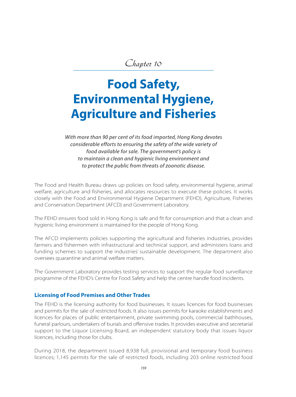 Food Safety, Environmental Hygiene, Agriculture and Fisheries