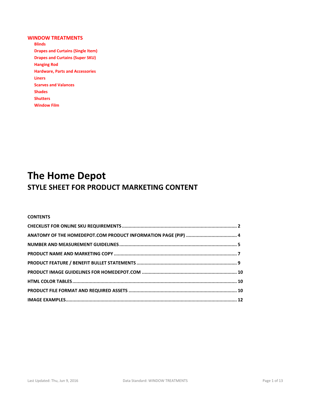 The Home Depot STYLE SHEET for PRODUCT MARKETING CONTENT