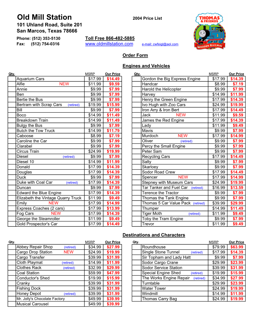 Thomas Order Form