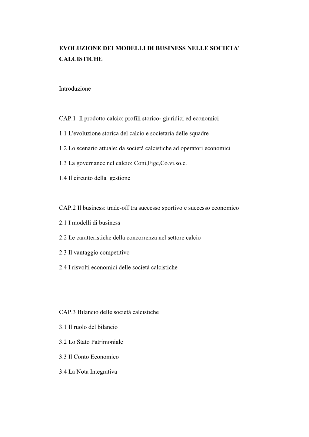 Evoluzione Dei Modelli Di Business Nelle Societa' Calcistiche