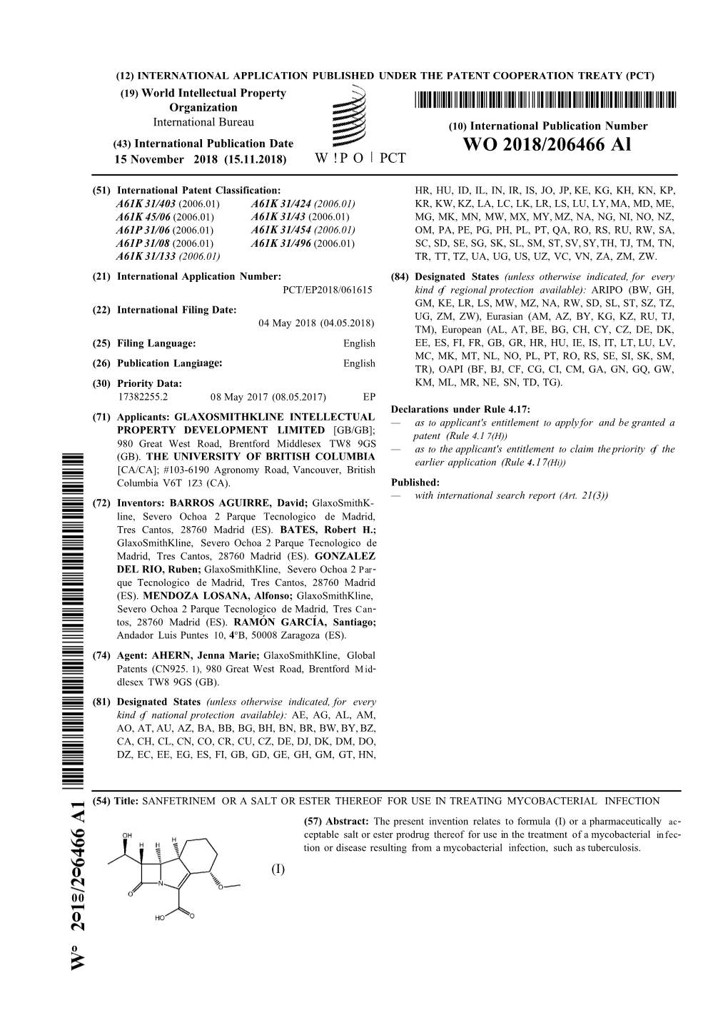 WO 2018/206466 Al 15 November 2018 (15.11.2018) W ! P O PCT